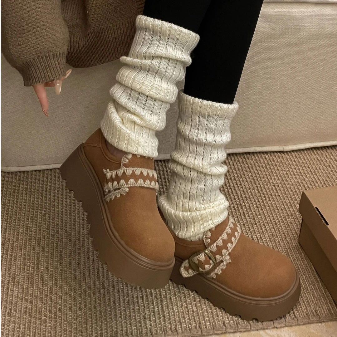 百搭复古加绒保暖厚底棉鞋女外穿2025新款冬增高加厚毛毛勃肯鞋子