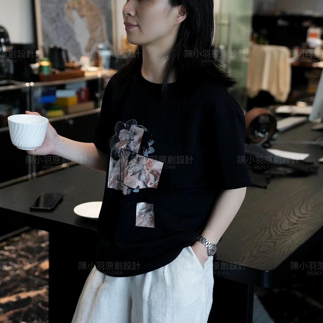 【MEINLY CHEN】【印花T】高端设计师款春夏印花圆领百搭T恤8252213