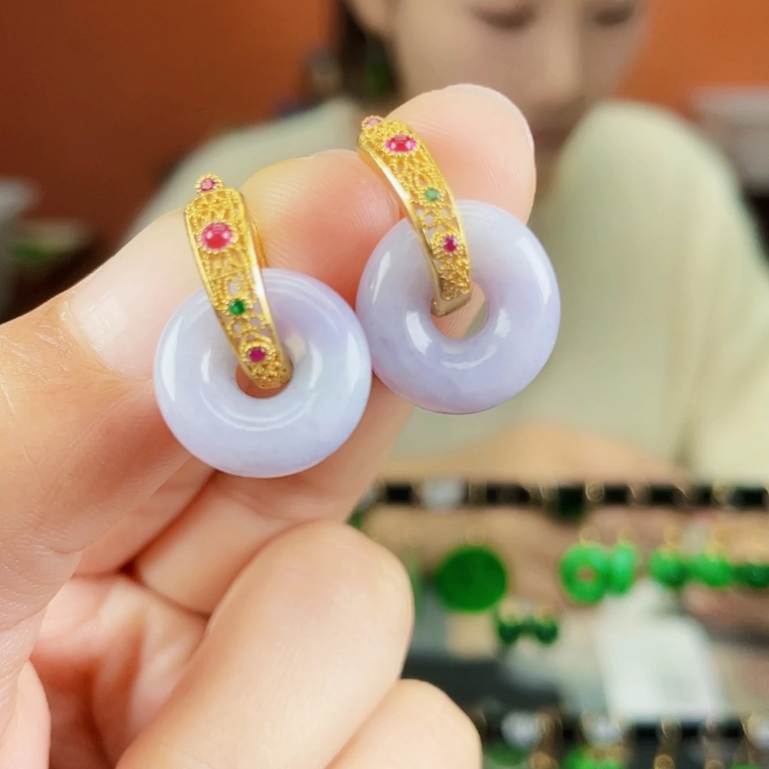 翡翠银S925镶嵌耳饰