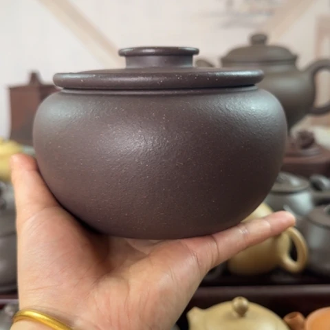 茶壶紫砂坐****的天青泥茶叶罐