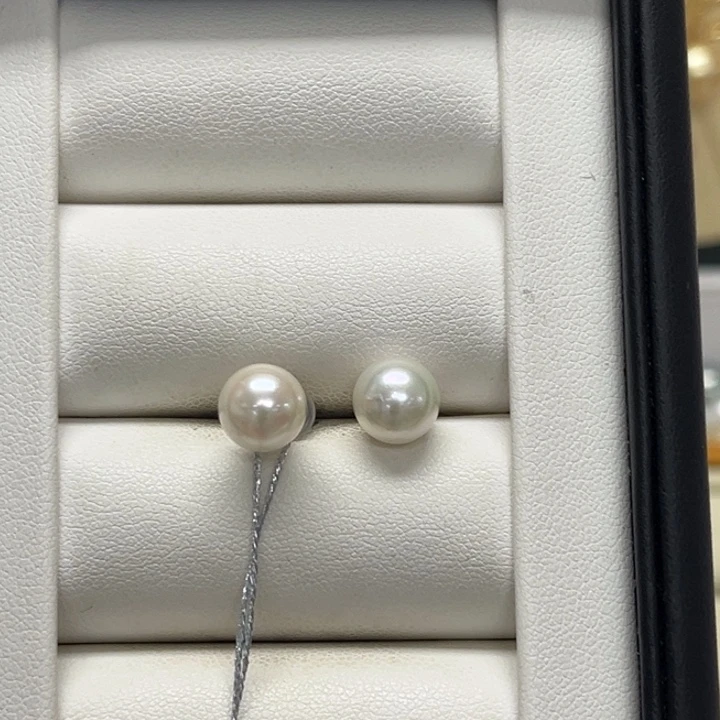 耳饰海水珍珠银S925镶嵌AK耳钉8-9mm22号