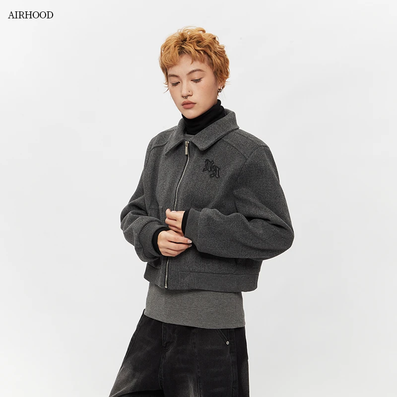 AIRHOOD 美式秋冬翻领时尚外套女宽松休闲学院风夹克百搭N5399