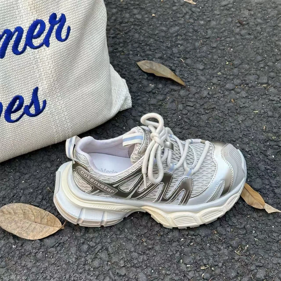 小白鞋运动鞋女款韩版厚底系带老爹鞋白色厚底老爹鞋透气夏天