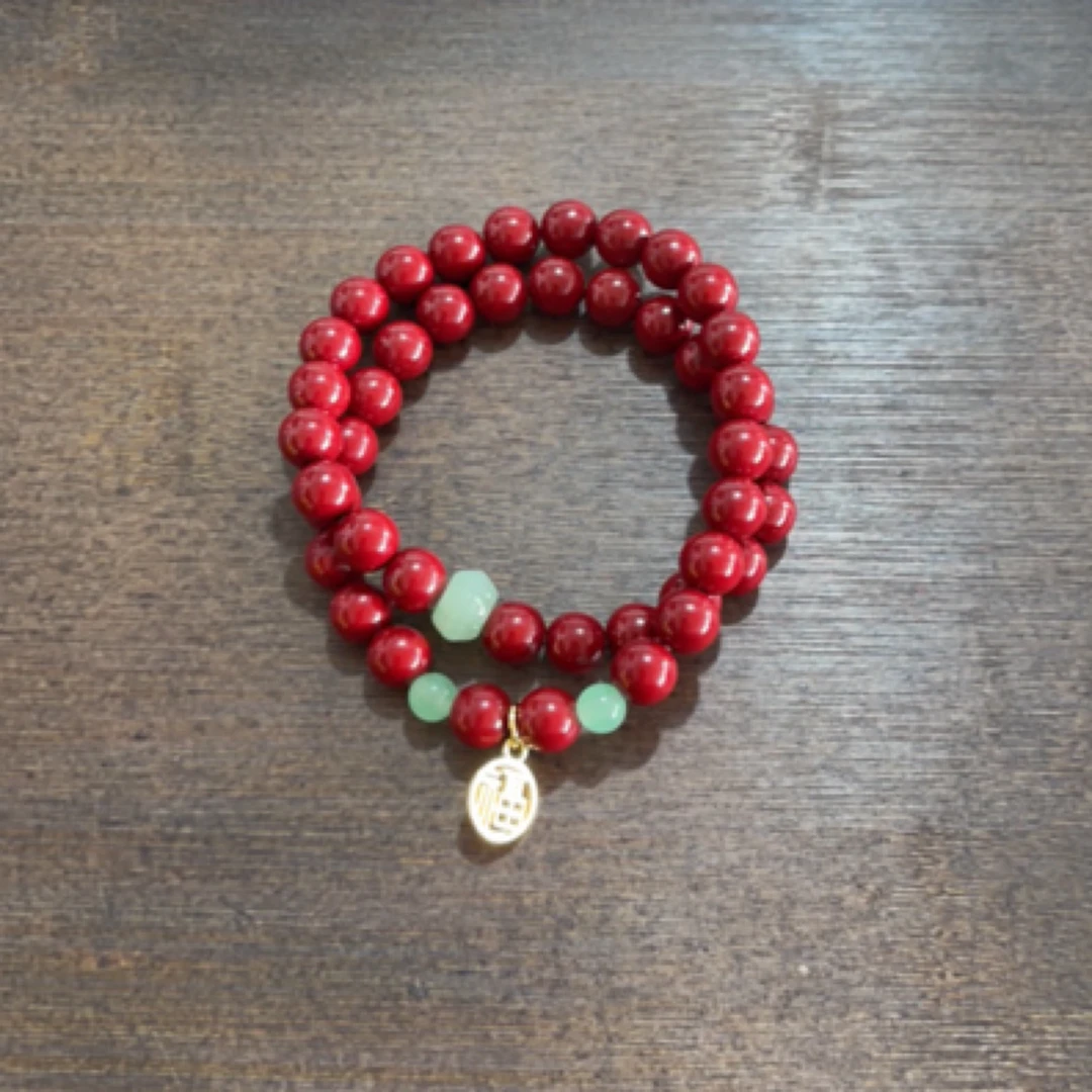 天然辰砂S-559双圈文玩手串-1（无礼盒）