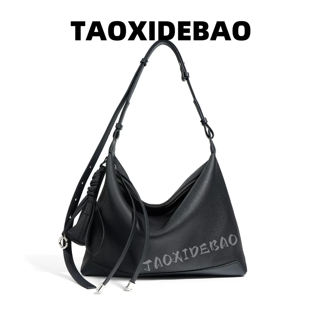 TAOXIDEBAO  9231 黑色 A级头层牛皮 单间斜挎包