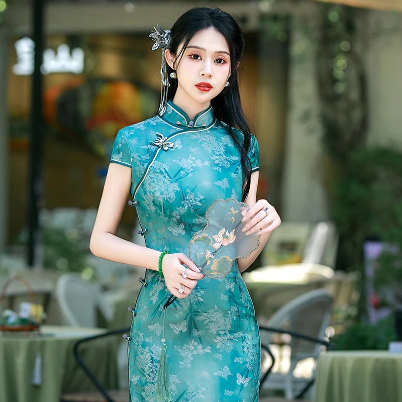 新中式旗袍日常可穿2025夏季高端素雅国风礼服改良老上海长款裙子