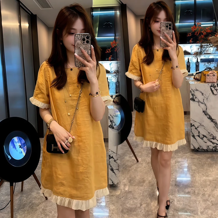 小众高级感花边短袖连衣裙女士2025年夏季新款休闲时尚百搭裙子潮