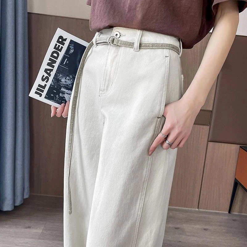 高腰港风哈伦牛仔裤女春季2025新款宽松显瘦小个子撞色直筒老爹裤
