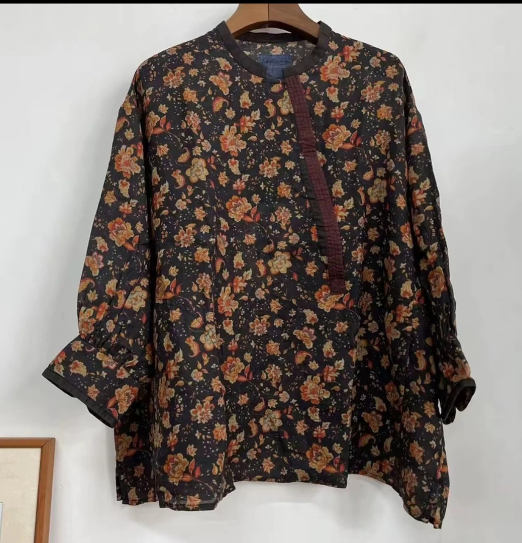 依梦分享-荼家35613立领斜襟苎麻休闲上衣 长67 围134