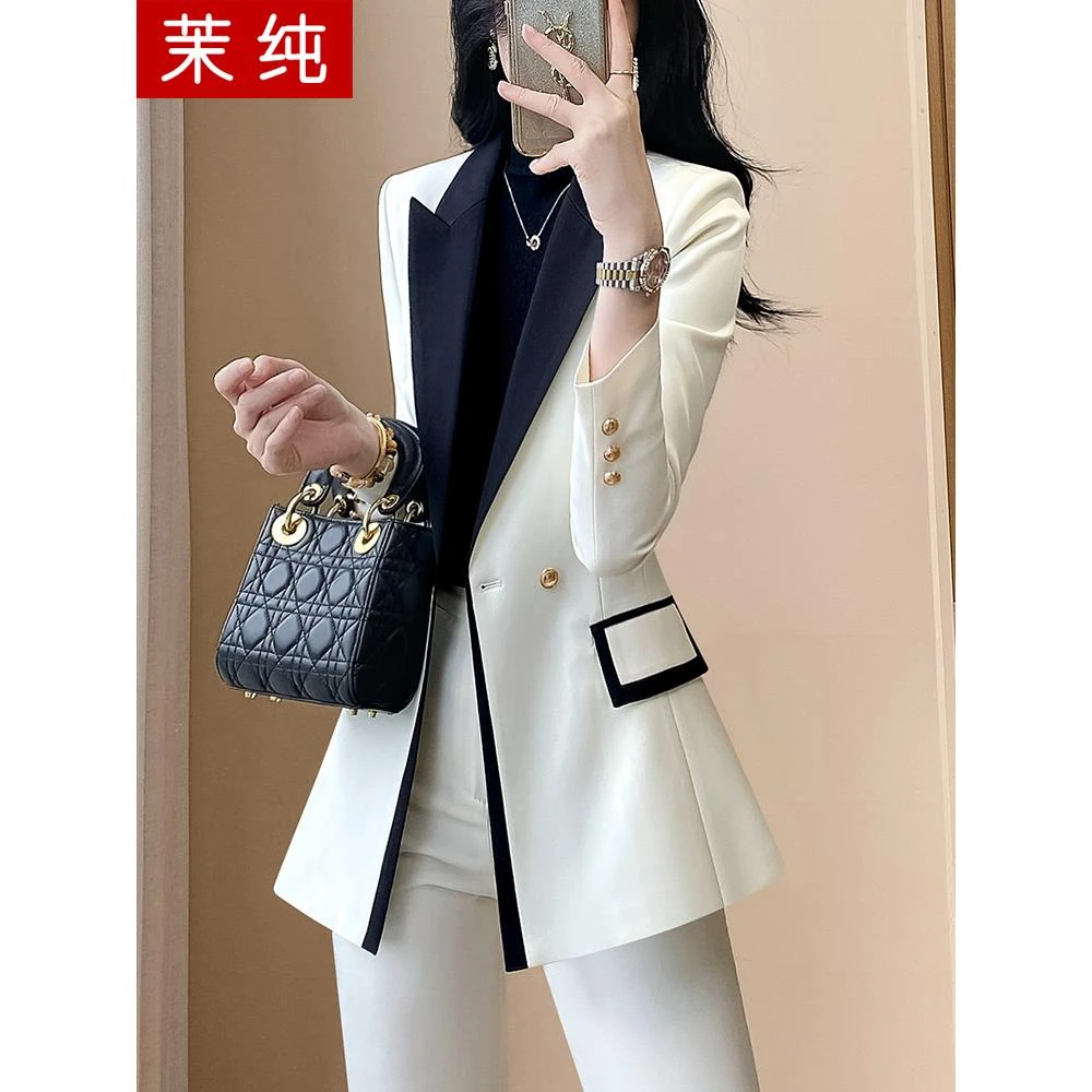 时尚洋气女白色拼色设计西服高级感轻奢高级感女人味ol女装职业装