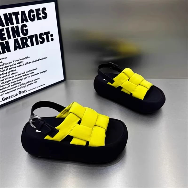 欧洲站2025夏季新款厚底网红编织韩版女凉鞋洋气时尚露趾沙滩鞋女