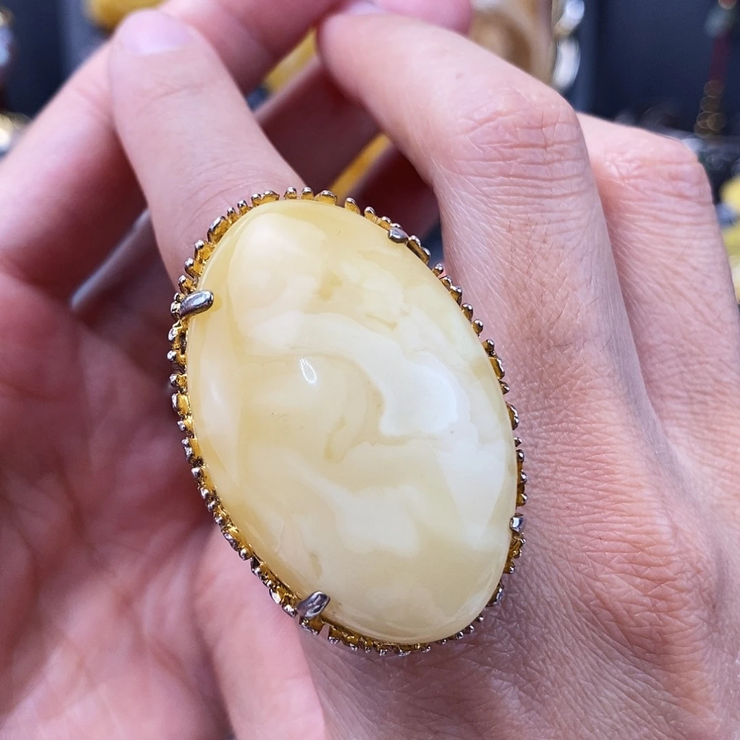 琥珀银S925镶嵌戒指