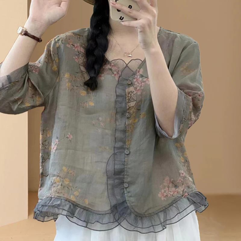 时尚气质碎花衬衫女士2025年夏季新款高级大方减龄洋气漂亮上衣潮