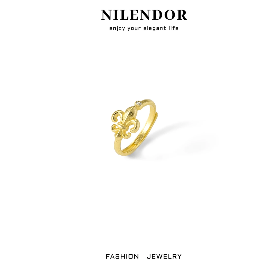 NILENDOR/昵兰 铜合金合成锆石戒指 D-138中古鸢尾花可调节戒指