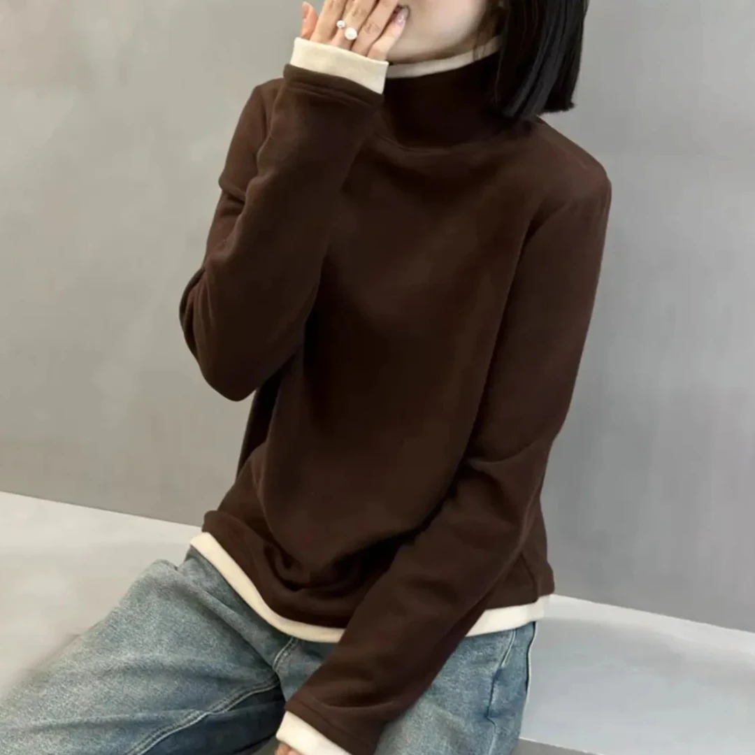 秋冬简约百搭内搭打底衫女士半高领港风长袖T恤保暖