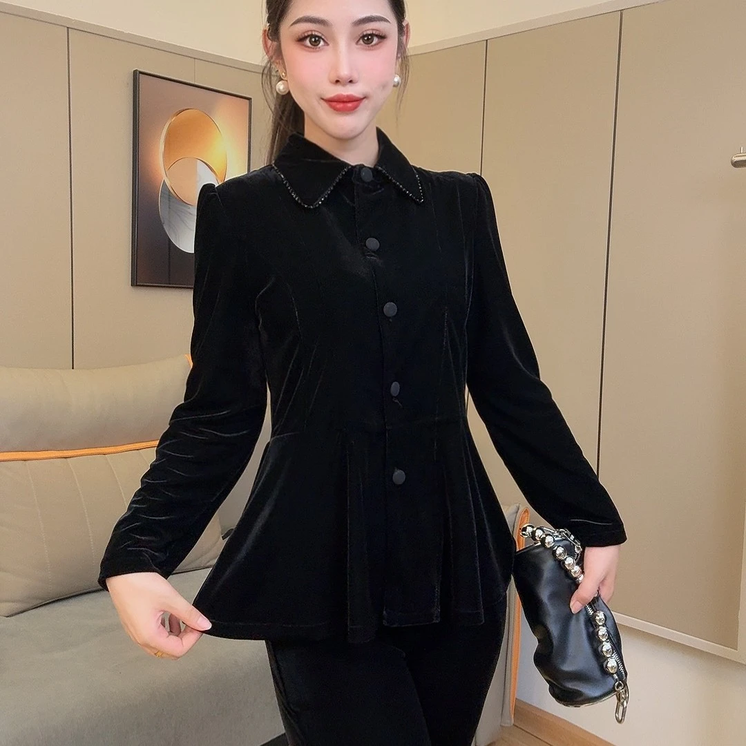 6796设计师原创高端品质时尚休闲新中式国风醋酸丝绒女神上衣秋季