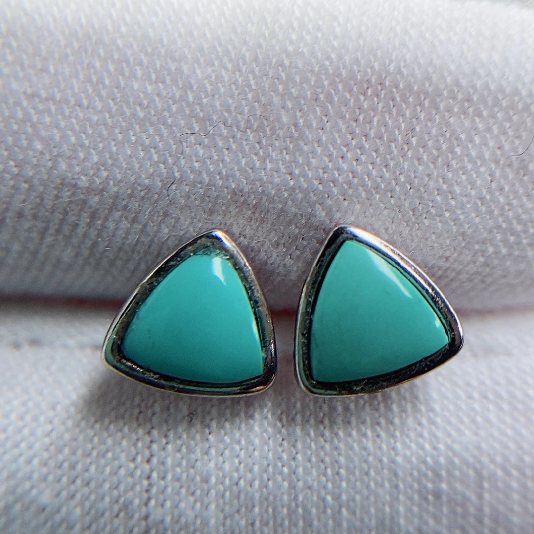 绿松石银S925镶嵌耳饰