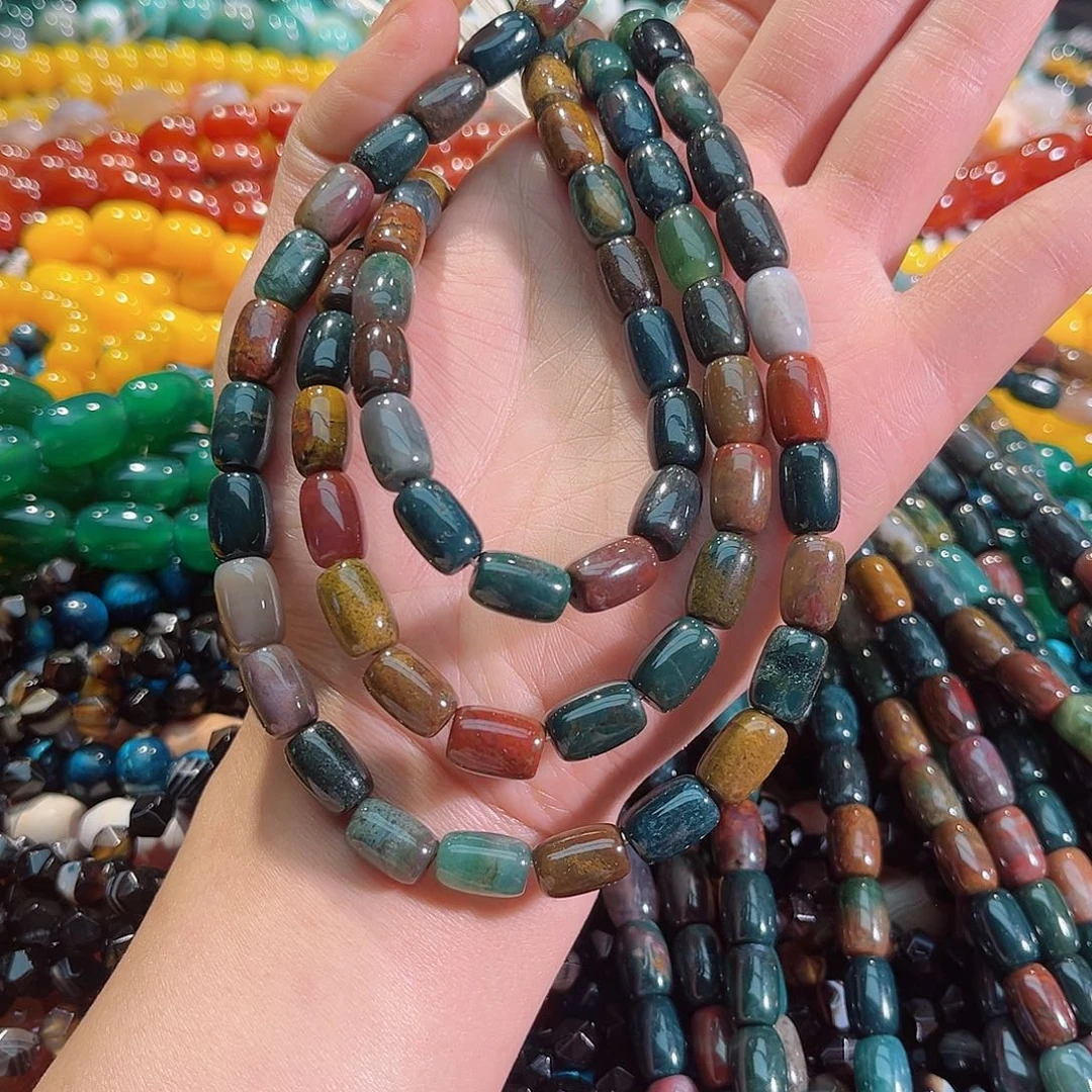 玛瑙/玉髓未镶嵌珠宝半成品8✖️12mm水草玛瑙桶一条