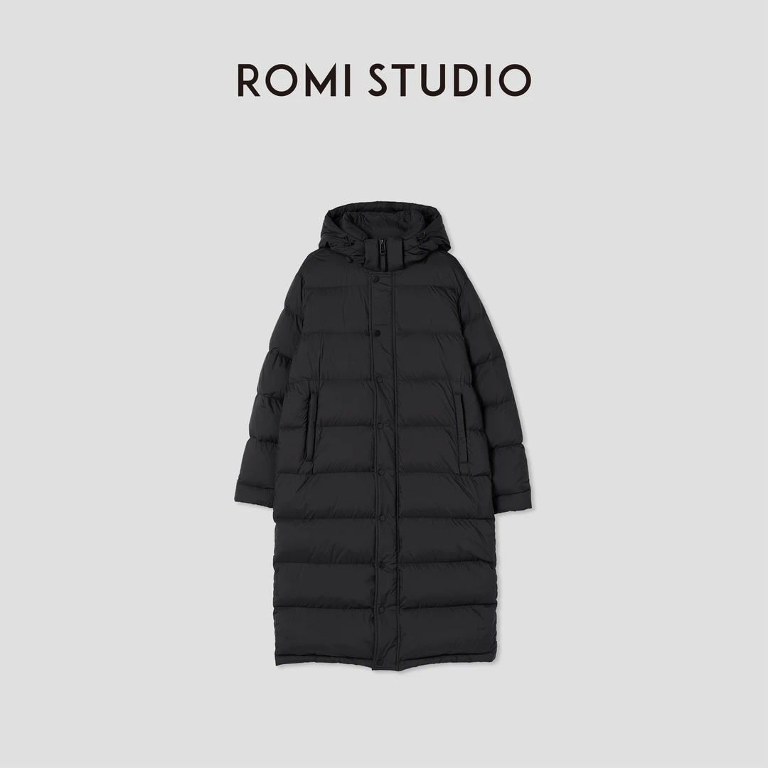 ROMI STUDIO“温暖过冬”高克重90白鹅绒连帽长款羽绒服 432YS004