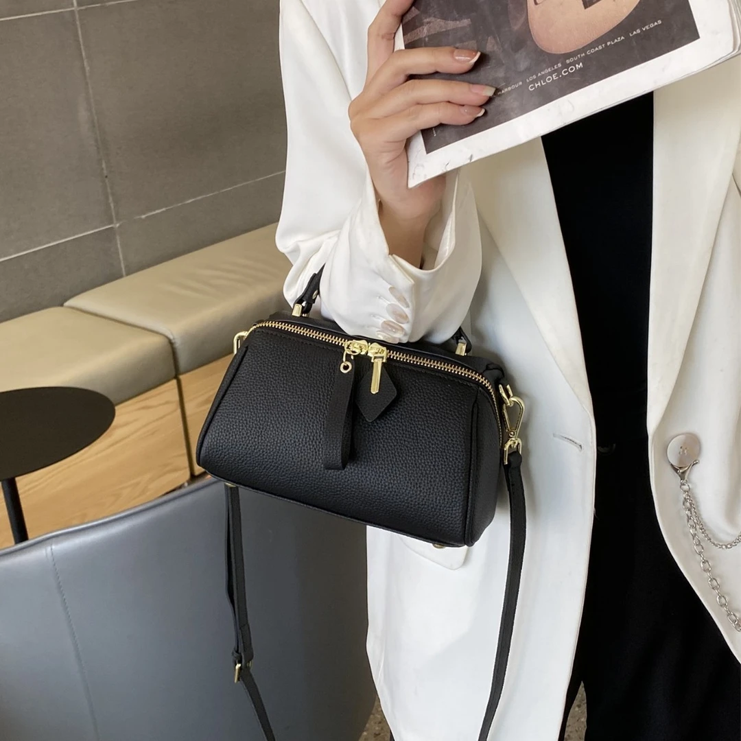 【桃酥小枕】真皮女包2025复古简约经典波士顿手提包牛皮斜跨单肩包