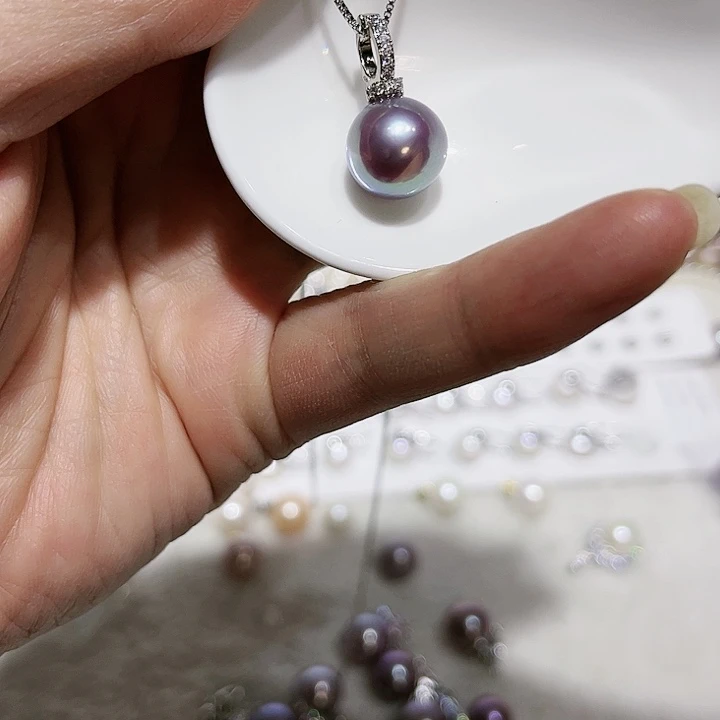 淡水珍珠紫珠银色奶嘴扣银S925镶嵌