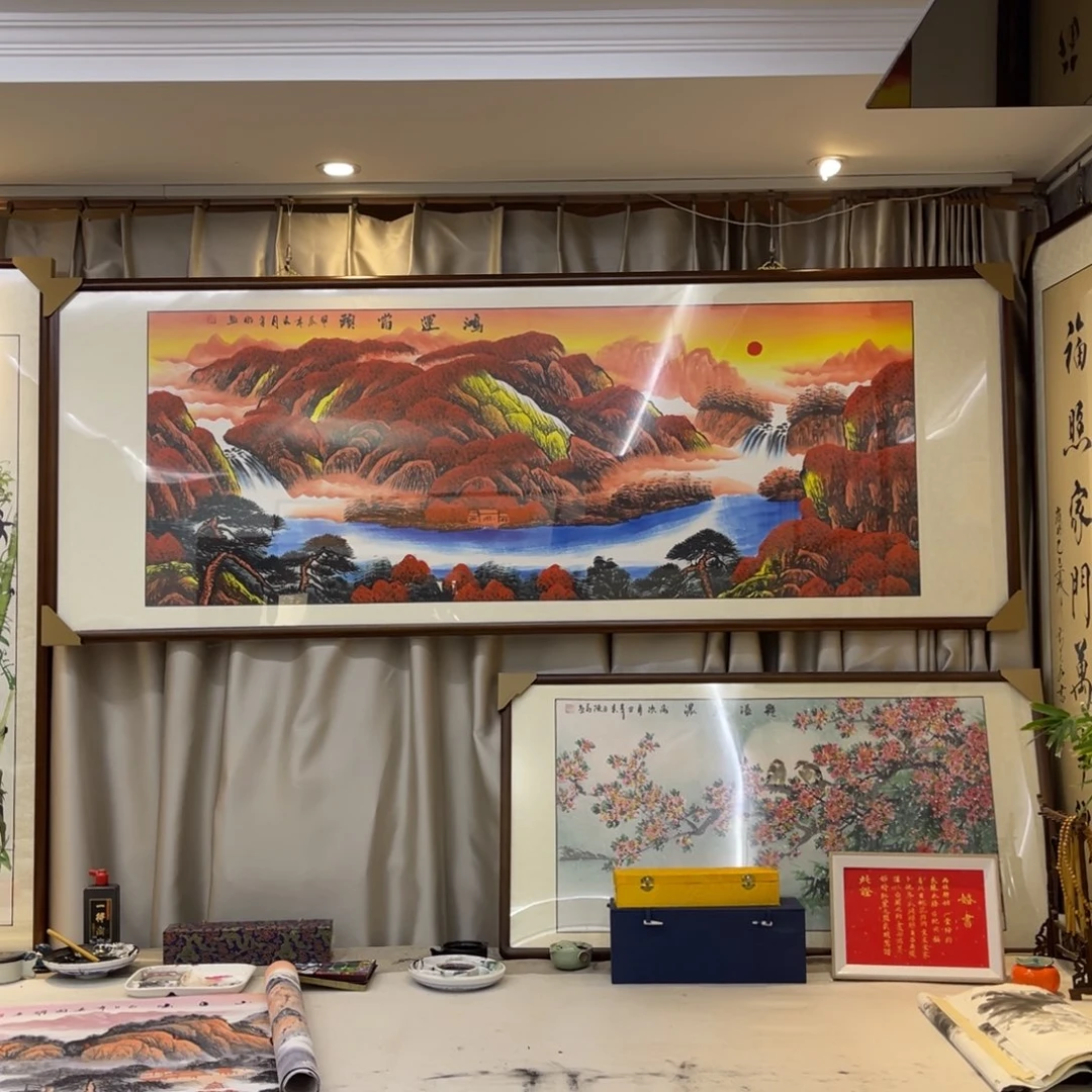 国画鸿运当头六尺成品画框一幅