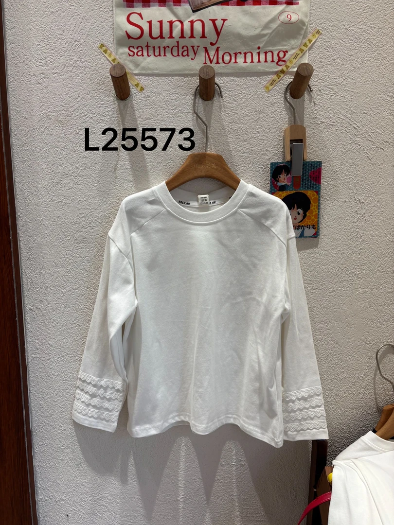 秋冬款女童T恤纯色蕾丝打底纯棉长袖上衣25573