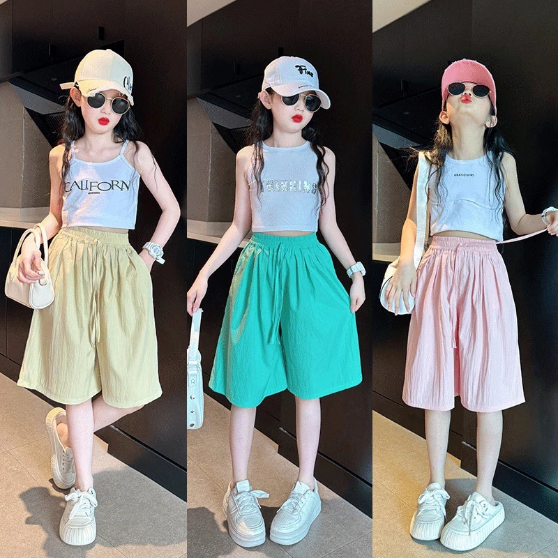 女童短裤2025新款夏季薄款儿童冰丝五分裤女孩大童多巴胺裤子外穿