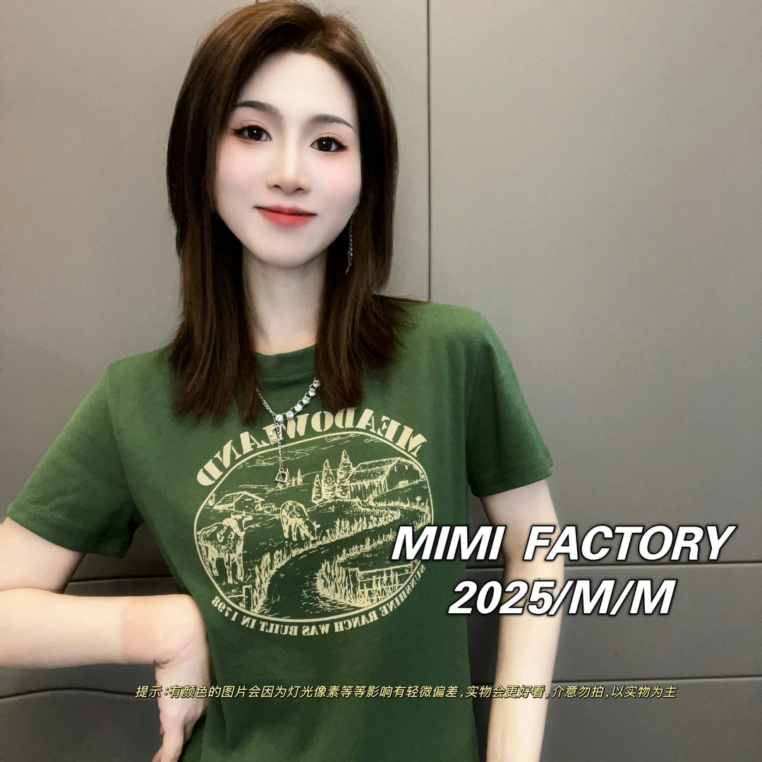 芈芈- 2025新款短袖 绘画风景短袖T恤女修身显瘦时尚休闲百搭XCTQ