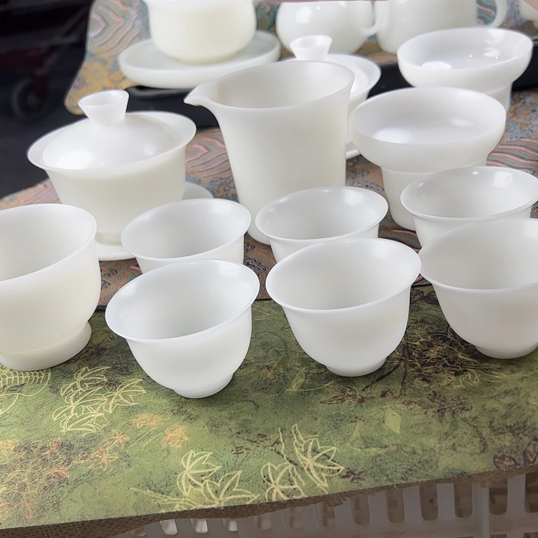 船***长素烧璞玉盖碗茶海过滤组1个压手120ml6个60ml反口杯