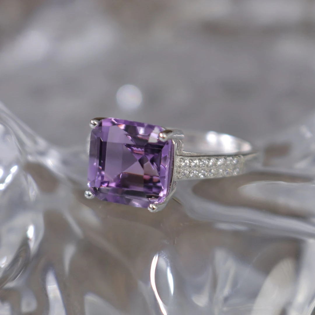 凰一品 紫水晶方戒色s925