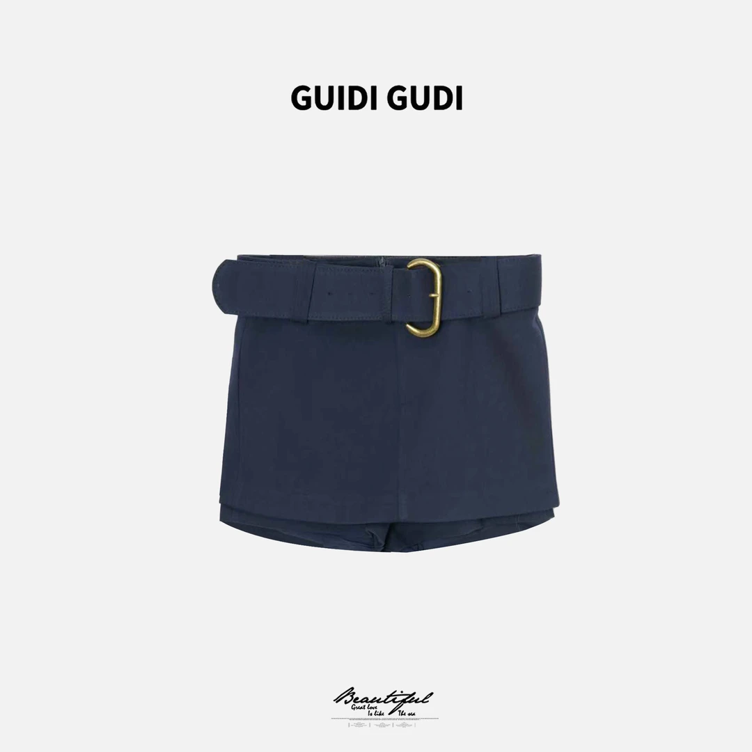 GUIDI GUDI【暗夜之星】简约时尚腰带气质半裙/黄加蓝