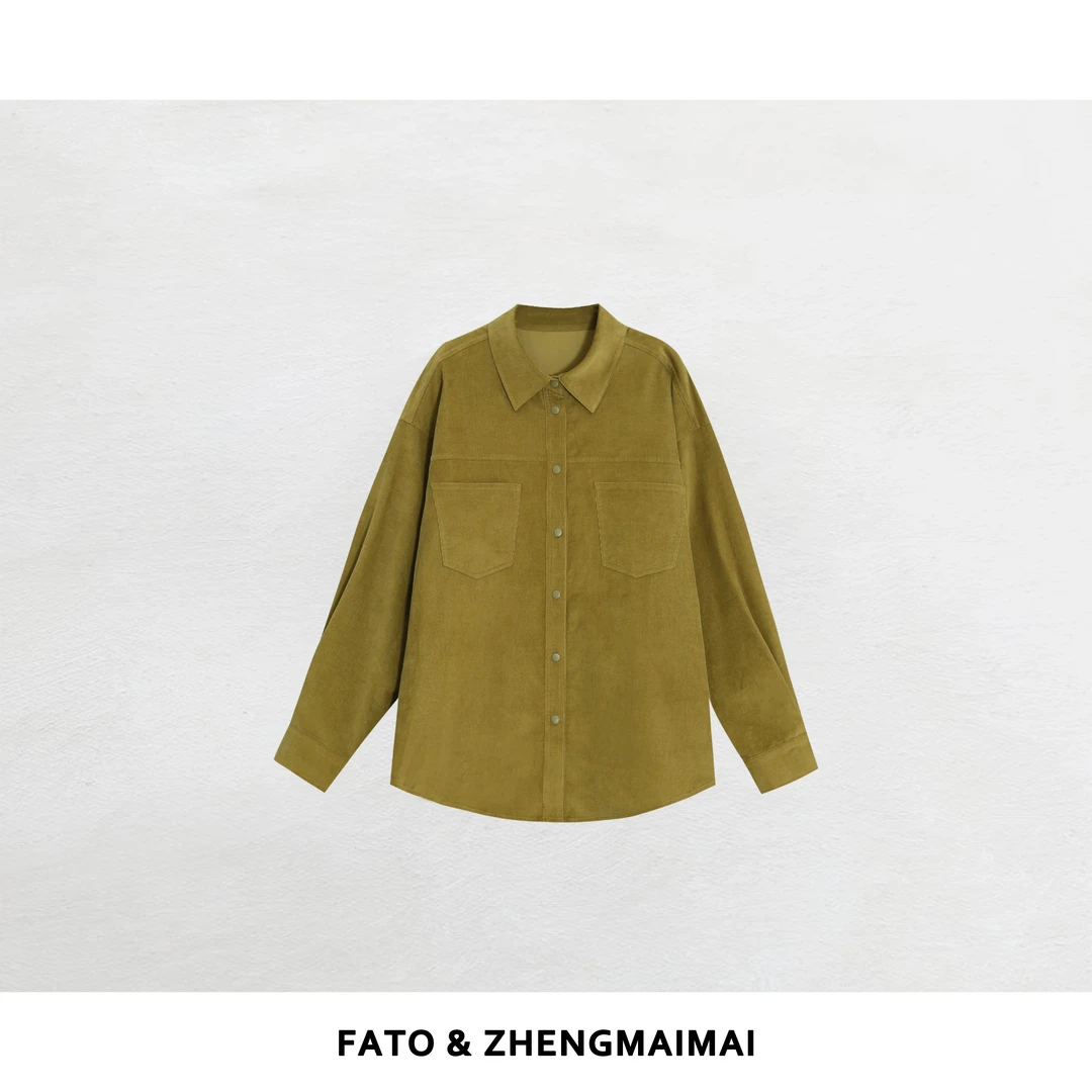 郑买买 芝士焗 秋冬款洋气网红气质老钱风灯芯绒衬衫 QDD51013C1