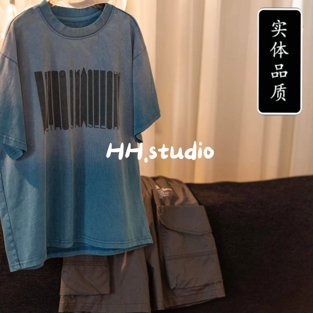 2025年夏款新款男童中大童网红炸街潮流t恤童装炒洗做旧儿童T恤