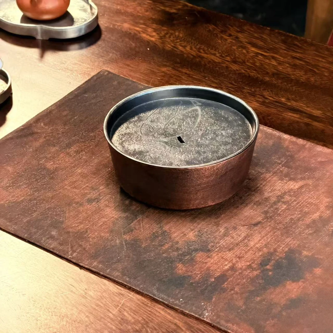 锡盖铜底三足壶承建水杯承长14高6