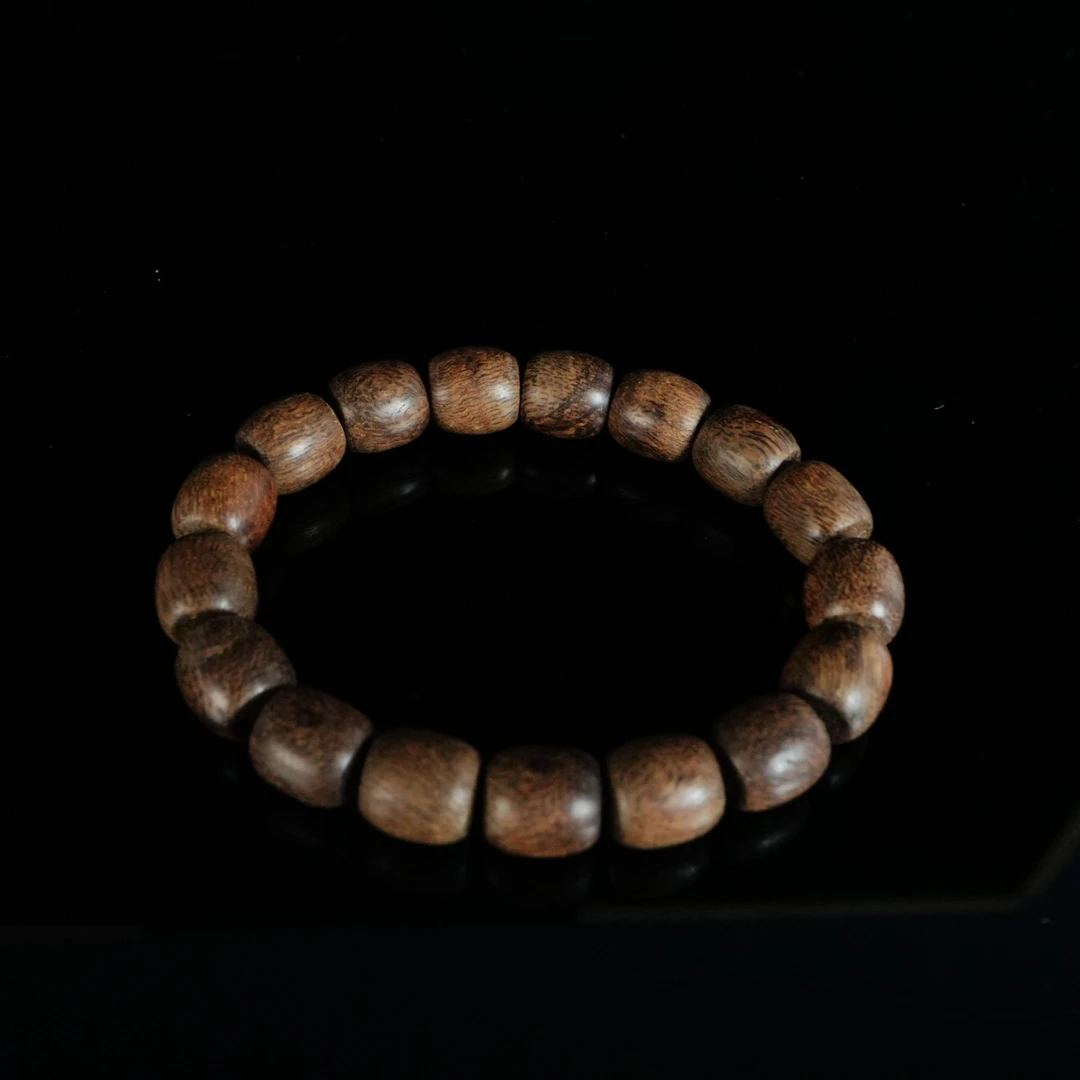 4816 文莱红油土沉玉化老料沉香鼓珠手串 1.2x1.1cm 15.3g