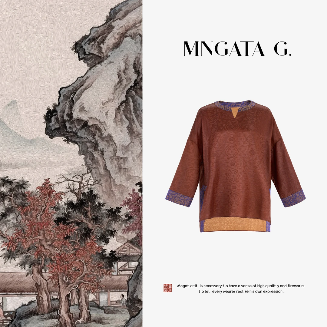 MNGATA G.宫小妍【红云纱·鹤鹿同春】早秋新中式中国风上衣5072104