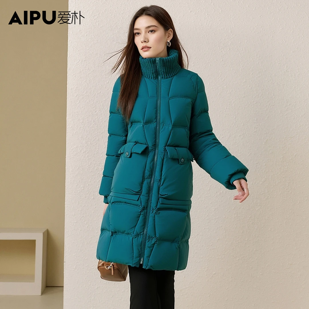5260爱朴品牌大码女装2025冬季新款显瘦遮肉百搭中长款羽绒服外套