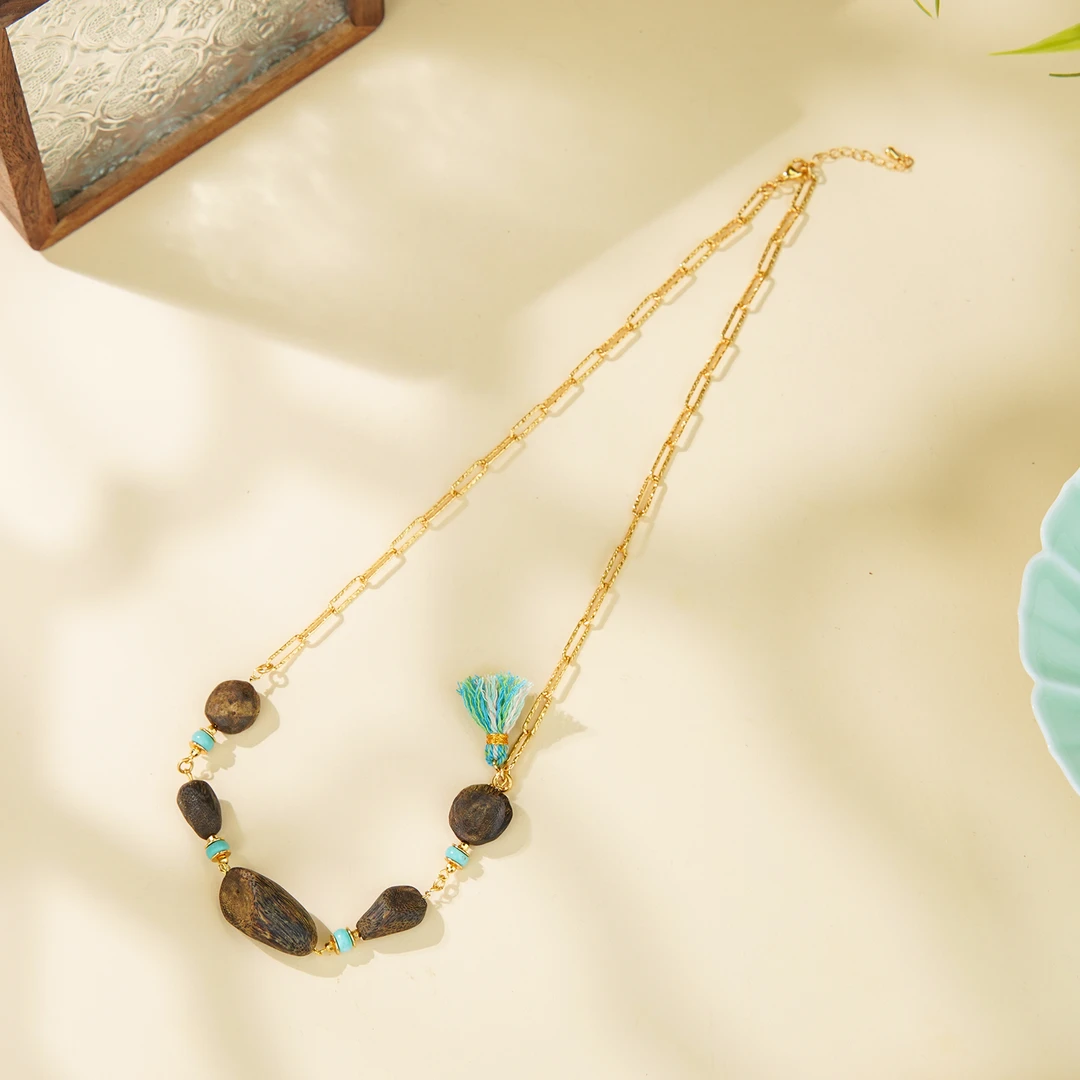 九分沉绿奇楠野料随型DIY925银项链/CX00052