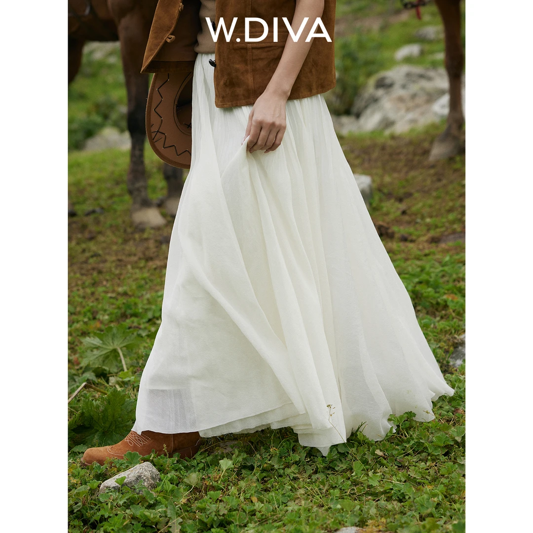 W.Diva【花码密语】高腰显瘦品质百搭中长款仙女裙半身裙51K301340