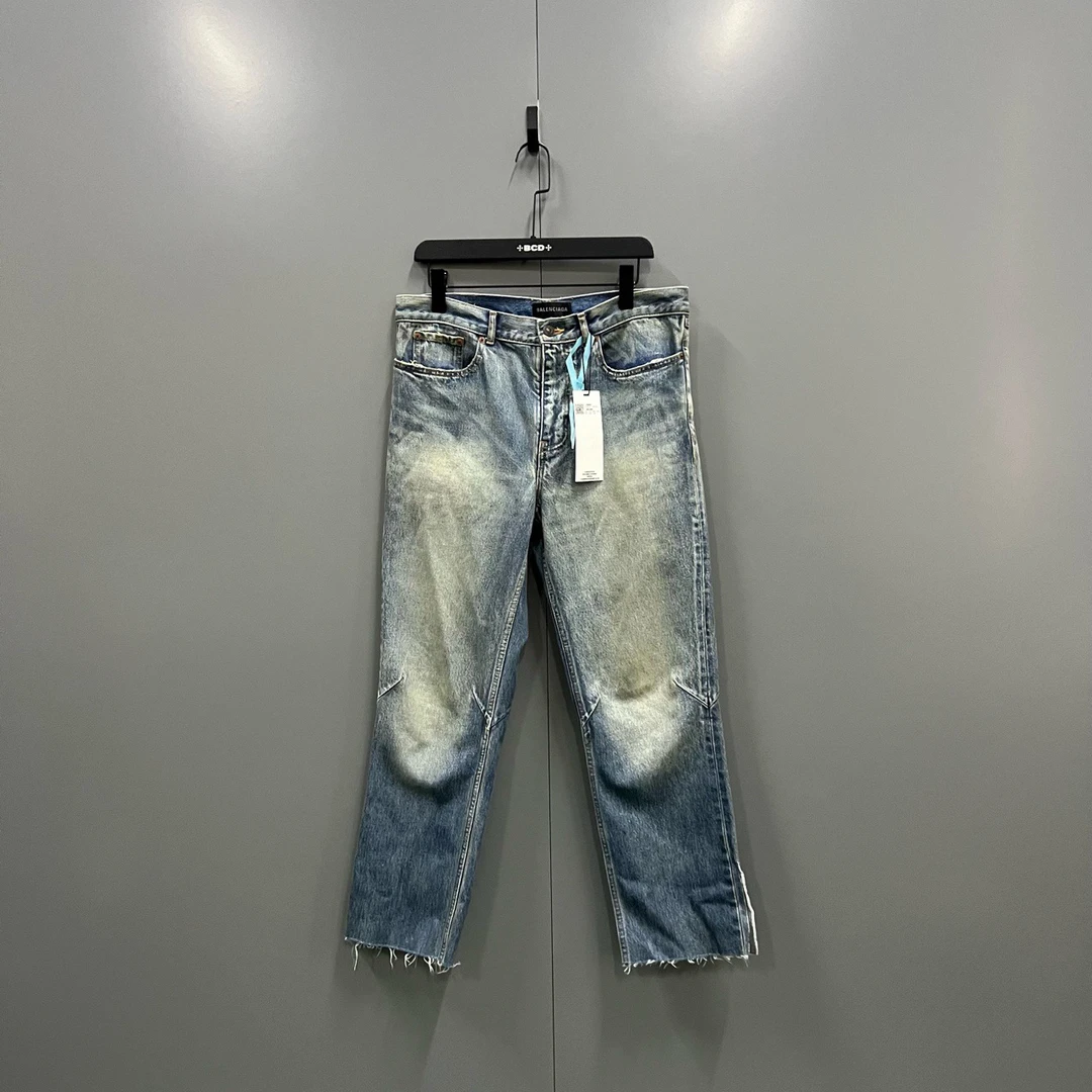 95新 Balenciaga/巴黎世家 a 复古蓝做旧牛仔裤 32码/204015