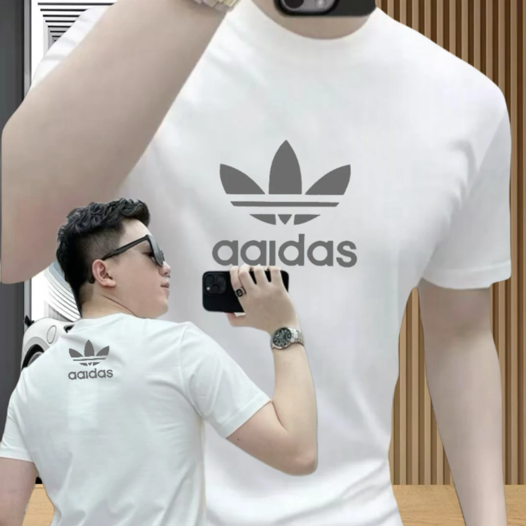 新款夏季高级纯棉短袖t恤男潮牌男士潮流圆领上衣轻奢ins印花T恤