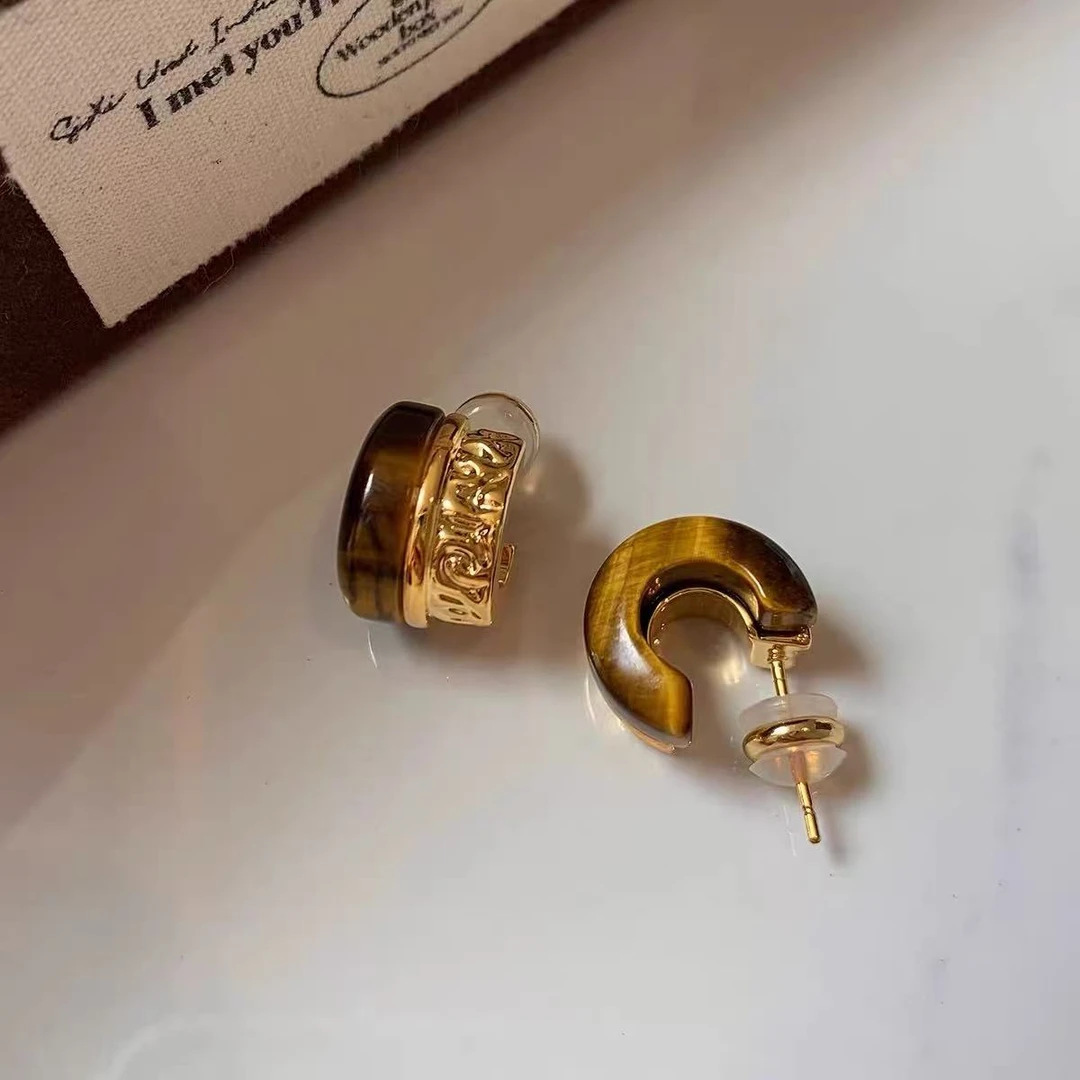 铜合金耳饰 美拉德独特精选双环耳圈女高端复古轻奢高级感耳环