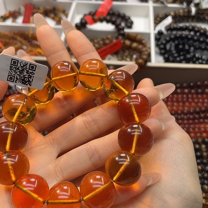 琥珀未镶嵌裸石18+金珀手串