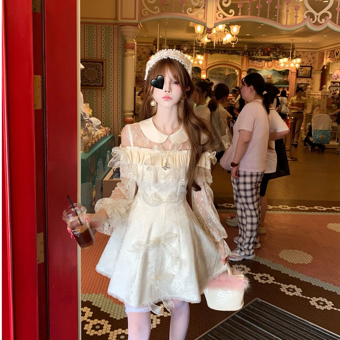 森女原创现货小夜星秋季清楚系日系公主拼接连衣裙公主袖少女甜美