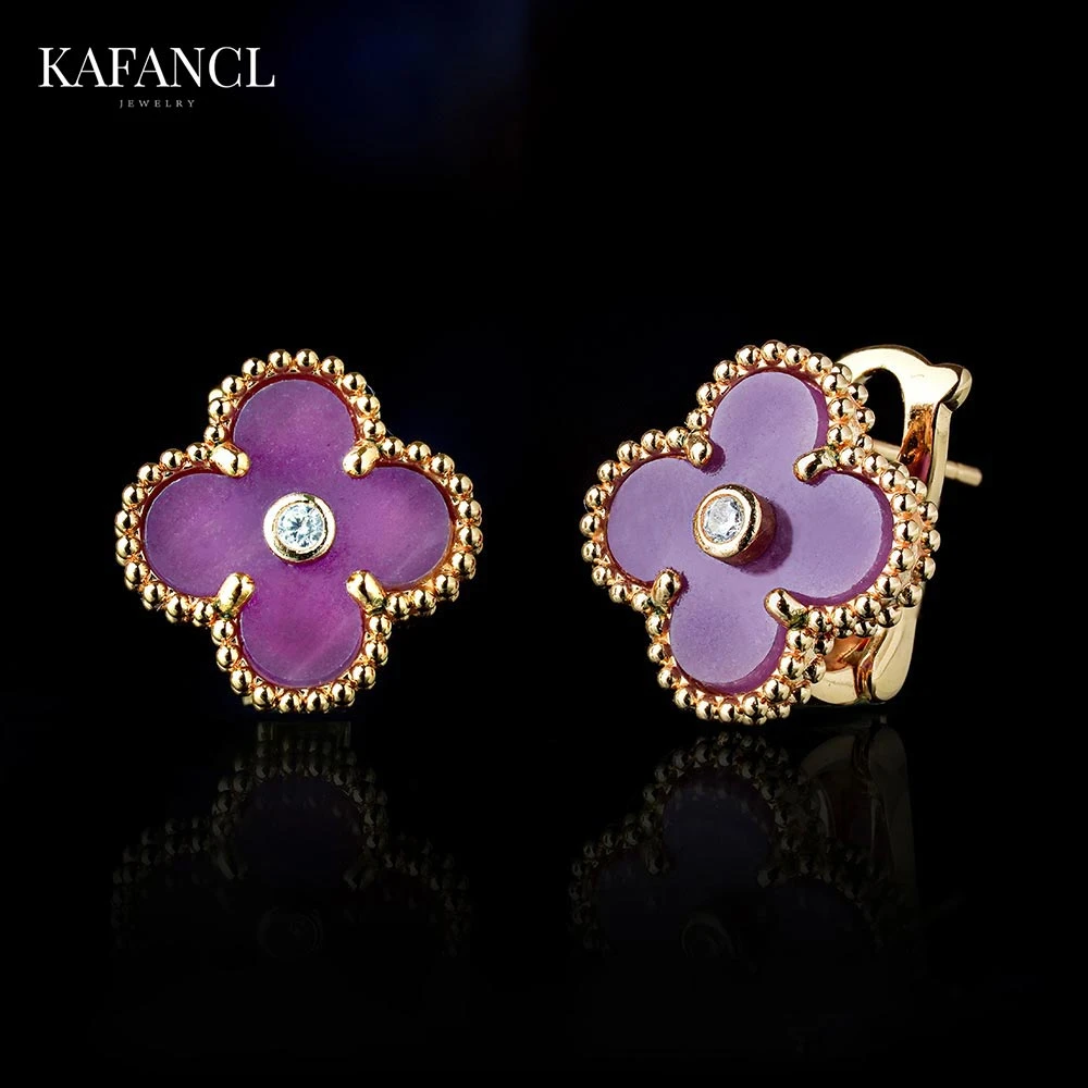 红楼 925银针 镀K金 金紫色镶嵌草草耳饰 ZH-A536/A780