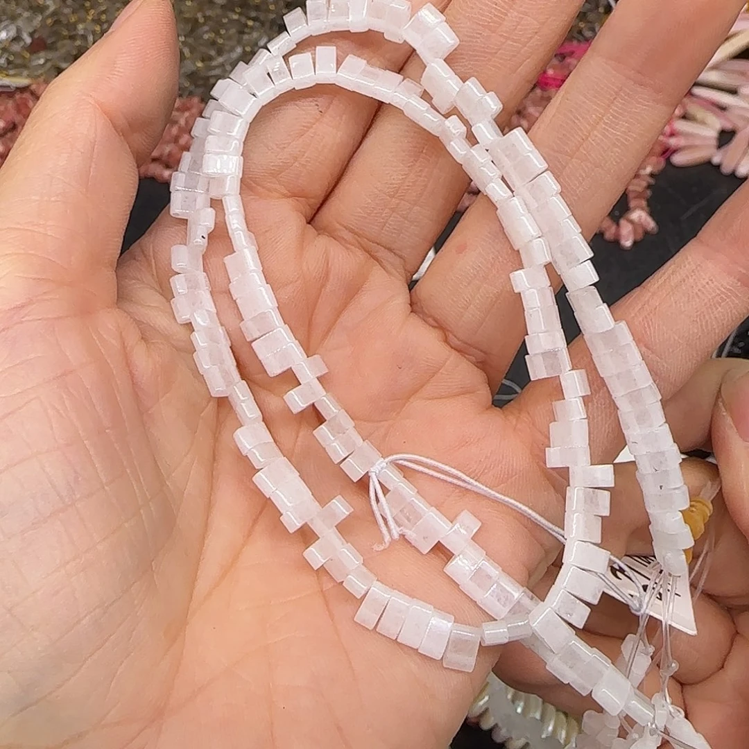 玛瑙/玉髓合金珠宝半成品白玉双孔一条5mm