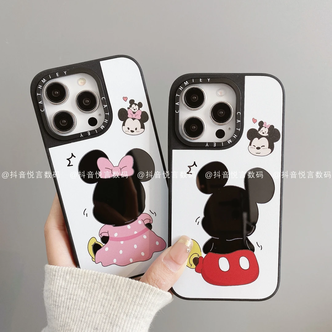 黑边镜面适用iPhone16promax苹果15/14/13/12/11手机壳米妮米奇潮