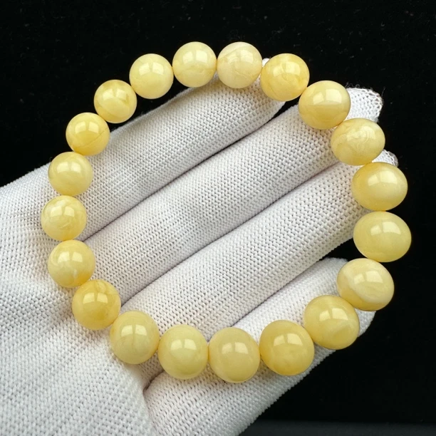 Y8554天然原矿蜜蜡 鸡油黄白花手串 9.7mm抖音基地质检发货