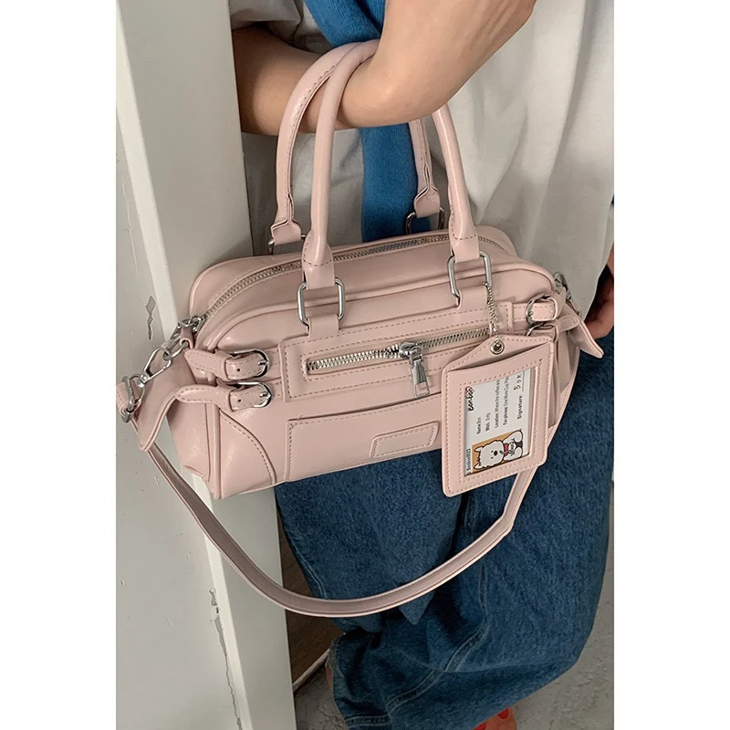 【00】韩版时尚机车风个性手提波士顿包包百搭通勤高级质感斜挎包女